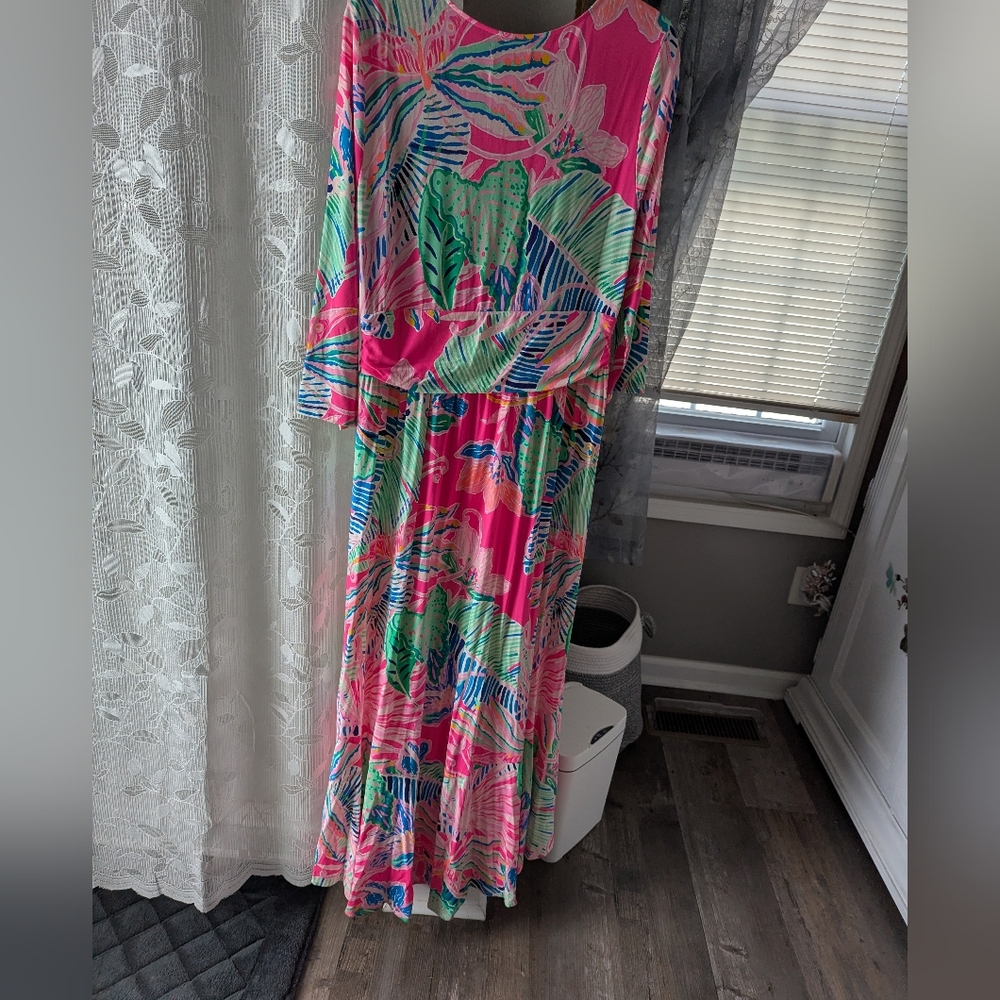 Lilly Pulitzer Pink Multi Tropical High-Low Montague Maxi - Picture 3 of 8